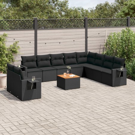vidaXL Set de sofás de jardín 11 pzas y cojines ratán sintético negro