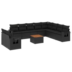 vidaXL Set de sofás de jardín 11 pzas y cojines ratán sintético negro