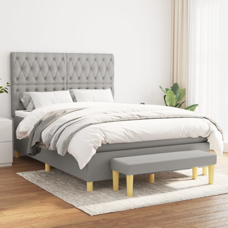 vidaXL Cama box spring con colchón tela gris claro 140x190 cm vidaXL Cama box spring con colchón tela gris claro 140x190 cm