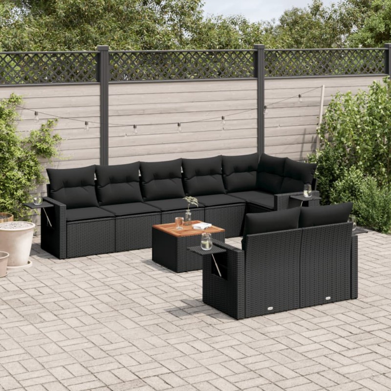 vidaXL Set de sofás de jardín 8 piezas y cojines ratán sintético negro vidaXL Set de sofás de jardín 8 piezas y cojines ratán sintético negro
