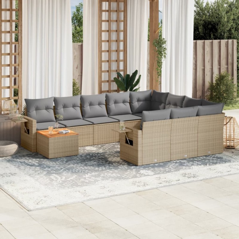 vidaXL Set de sofás de jardín 11pzas con cojines ratán sintético beige vidaXL Set de sofás de jardín 11pzas con cojines ratán sintético beige
