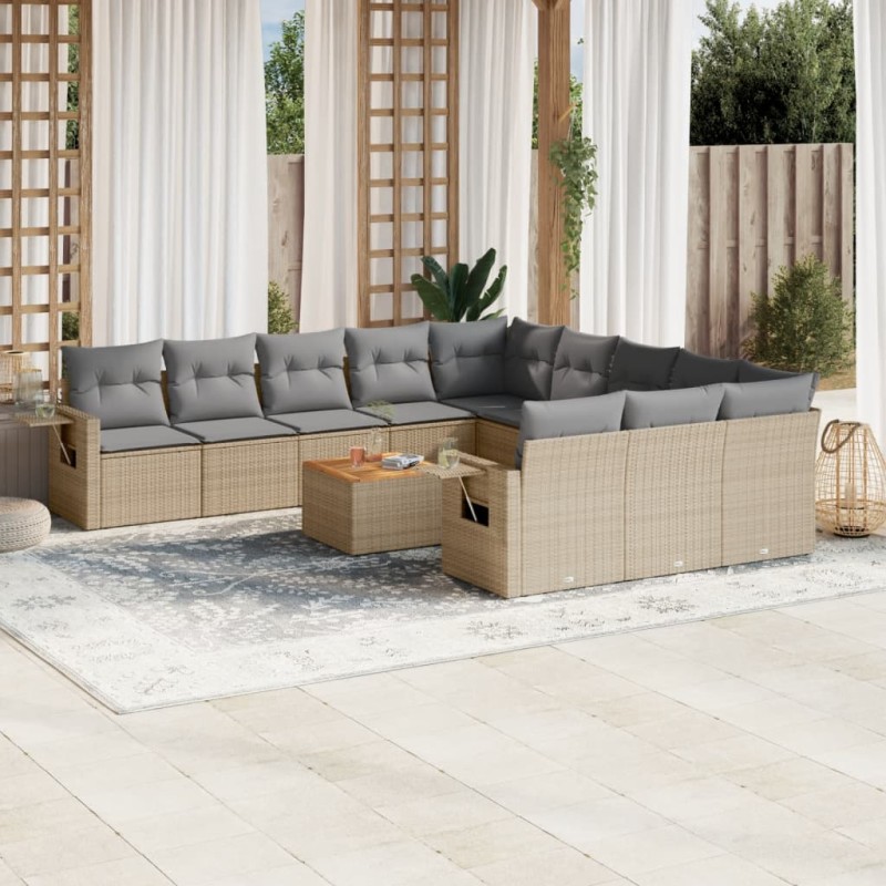 vidaXL Set de sofás de jardín 12 pzas y cojines ratán sintético marrón vidaXL Set de sofás de jardín 12 pzas y cojines ratán sintético marrón