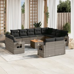 vidaXL Set sofás de jardín con cojines 13 piezas ratán sintético gris