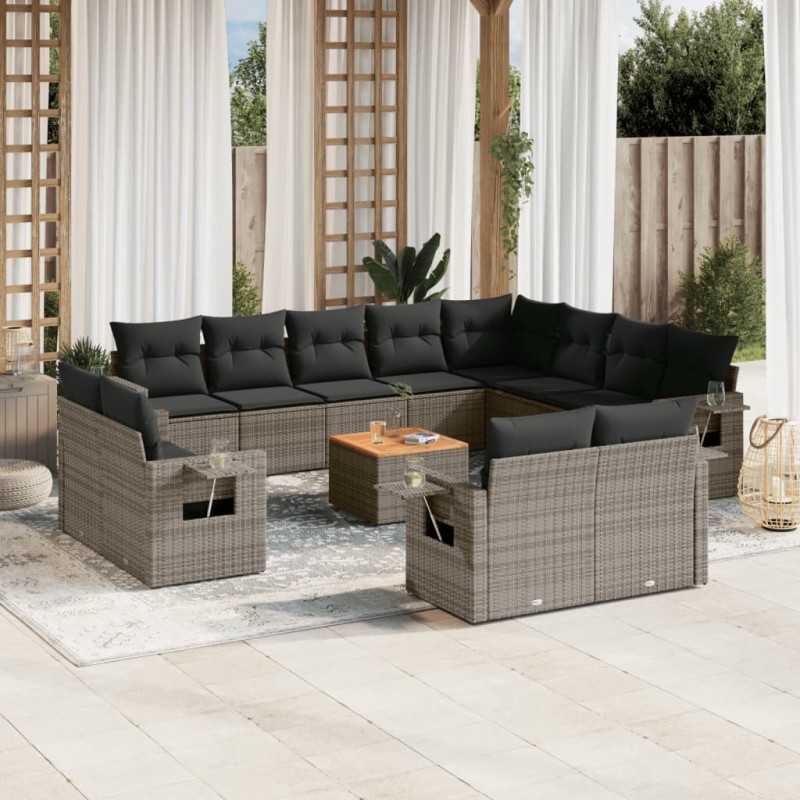vidaXL Set sofás de jardín con cojines 13 piezas ratán sintético gris vidaXL Set sofás de jardín con cojines 13 piezas ratán sintético gris