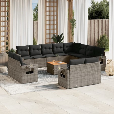 vidaXL Set sofás de jardín con cojines 13 piezas ratán sintético gris