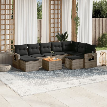 vidaXL Set de sofás de jardín 10 pzas con cojines ratán sintético gris