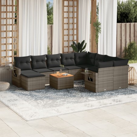 vidaXL Set de sofás de jardín 11 pzas y cojines ratán sintético gris