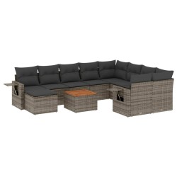 vidaXL Set de sofás de jardín 11 pzas y cojines ratán sintético gris
