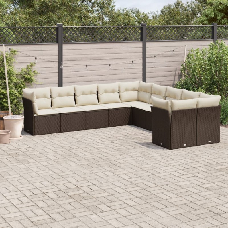 vidaXL Set de sofás de jardín 10 pzas y cojines ratán sintético marrón vidaXL Set de sofás de jardín 10 pzas y cojines ratán sintético marrón