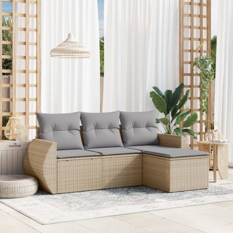 vidaXL Juego de sofás jardín con cojines 4 pzas ratán sintético beige vidaXL Juego de sofás jardín con cojines 4 pzas ratán sintético beige