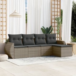 vidaXL Juego de sofás jardín con cojines 5 pzas ratán sintético gris