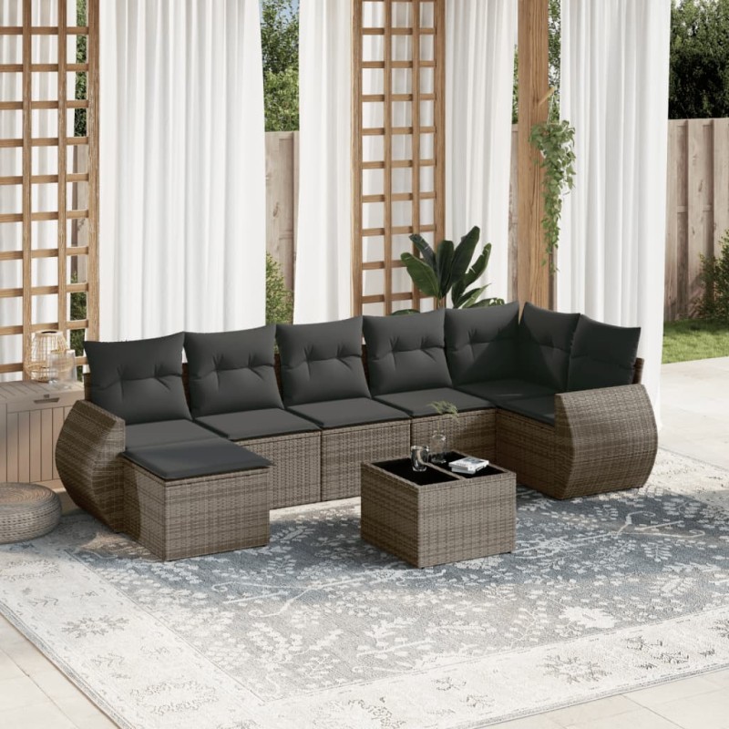 vidaXL Set de sofás de jardín 8 pzas y cojines ratán sintético gris vidaXL Set de sofás de jardín 8 pzas y cojines ratán sintético gris