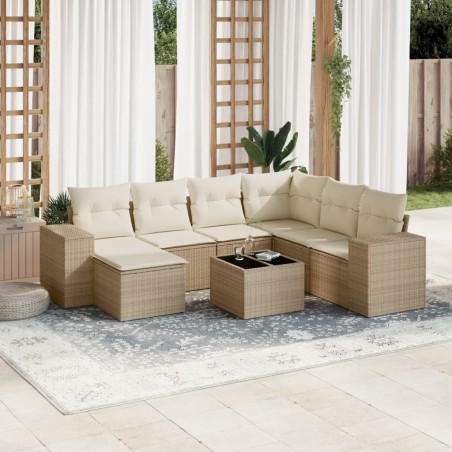 vidaXL Juego de sofás de jardín con cojines beige 8 pzas ratán PE