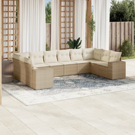 vidaXL Juego de sofás jardín con cojines beige 10 pzas ratán sintético