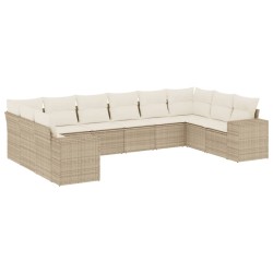 vidaXL Juego de sofás jardín con cojines beige 10 pzas ratán sintético