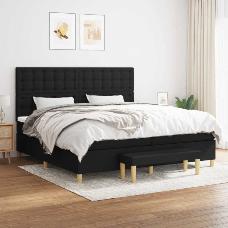 vidaXL Cama box spring con colchón tela negro 200x200 cm vidaXL Cama box spring con colchón tela negro 200x200 cm