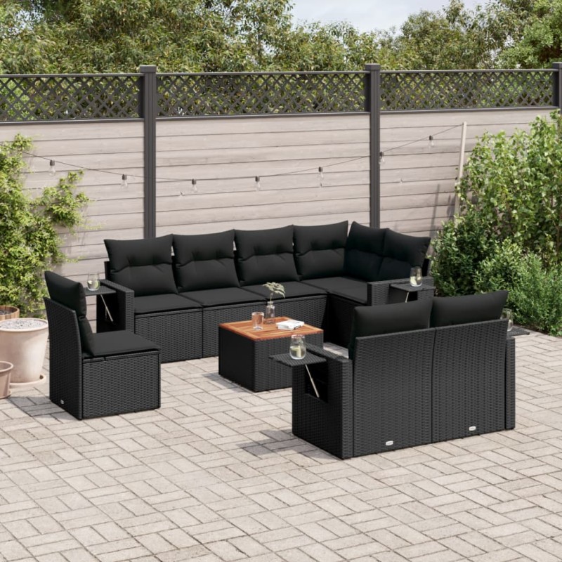 vidaXL Set de sofás de jardín 8 piezas y cojines ratán sintético negro vidaXL Set de sofás de jardín 8 piezas y cojines ratán sintético negro