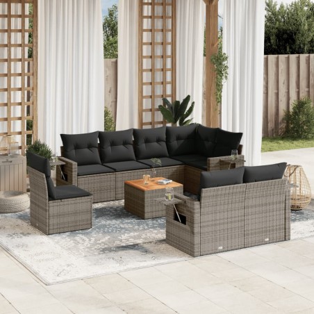 vidaXL Set de muebles de jardín 9 pzas y cojines ratán sintético gris