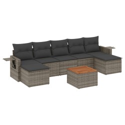 vidaXL Set de sofás de jardín 8 pzas y cojines ratán sintético gris