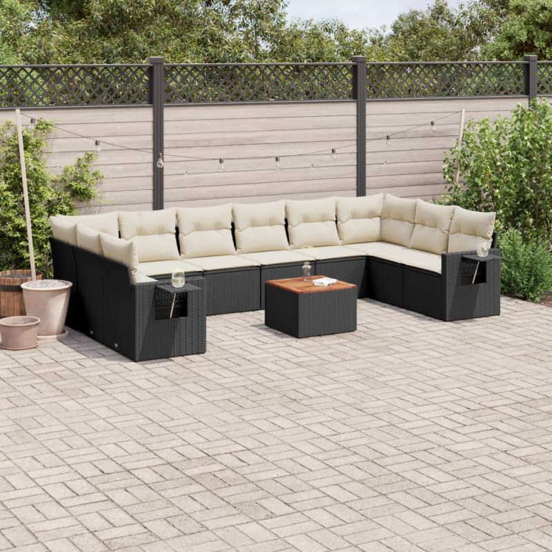 vidaXL Set de sofás de jardín 11 pzas y cojines ratán sintético negro vidaXL Set de sofás de jardín 11 pzas y cojines ratán sintético negro