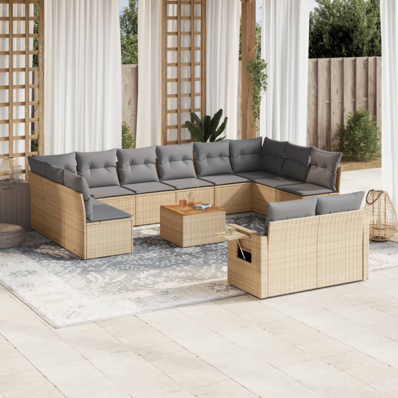 vidaXL Set sofás de jardín con cojines 13 pzas ratán sintético beige vidaXL Set sofás de jardín con cojines 13 pzas ratán sintético beige