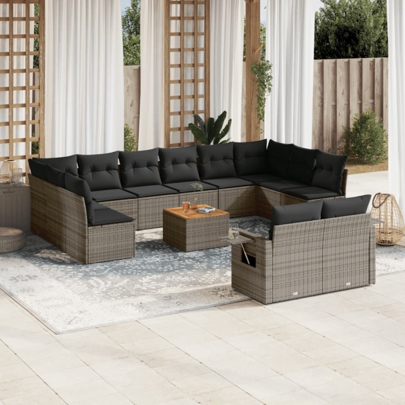 vidaXL Set sofás de jardín con cojines 13 piezas ratán sintético gris vidaXL Set sofás de jardín con cojines 13 piezas ratán sintético gris
