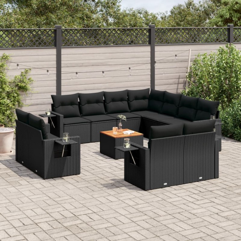 vidaXL Set de sofás de jardín 12 piezas cojines ratán sintético negro vidaXL Set de sofás de jardín 12 piezas cojines ratán sintético negro