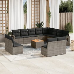 vidaXL Set sofás de jardín con cojines 13 piezas ratán sintético gris
