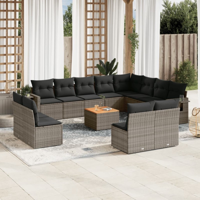 vidaXL Set sofás de jardín con cojines 13 piezas ratán sintético gris vidaXL Set sofás de jardín con cojines 13 piezas ratán sintético gris