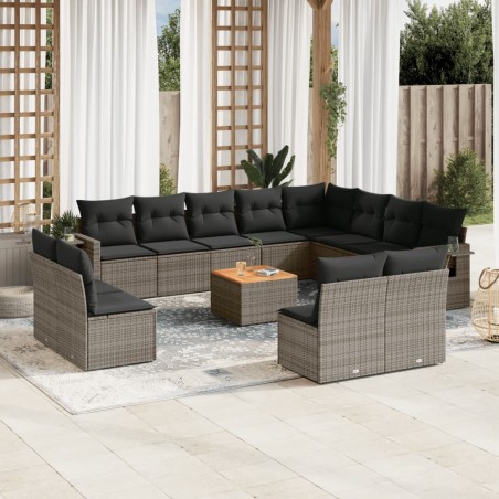vidaXL Set sofás de jardín con cojines 13 piezas ratán sintético gris