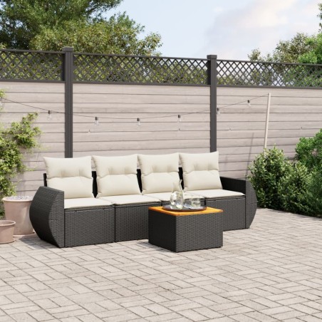 vidaXL Set de muebles de jardín 5 pzas y cojines ratán sintético negro