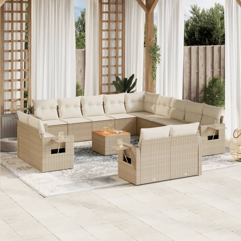 vidaXL Set sofás de jardín 14 pzas con cojines ratán sintético beige vidaXL Set sofás de jardín 14 pzas con cojines ratán sintético beige