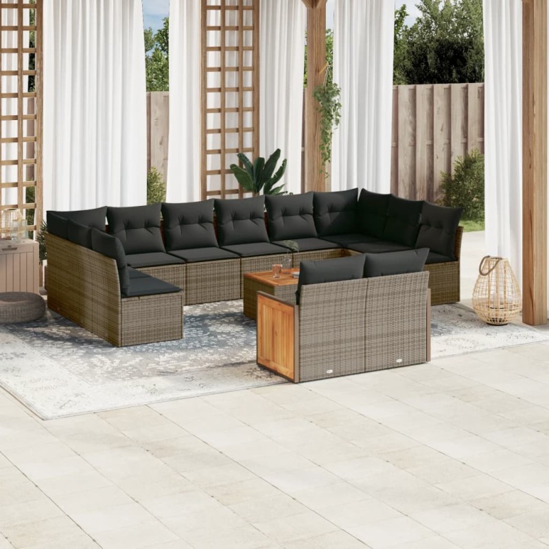 vidaXL Set de sofás de jardín y cojines 13 pzas ratán sintético gris vidaXL Set de sofás de jardín y cojines 13 pzas ratán sintético gris