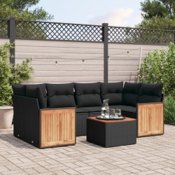 vidaXL Set de comedor de jardín 7 pzas y cojines ratán sintético negro