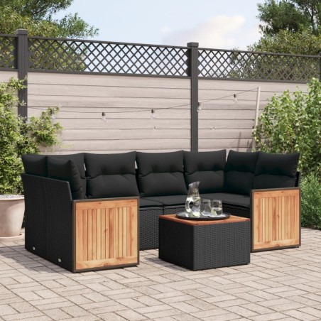 vidaXL Set de comedor de jardín 7 pzas y cojines ratán sintético negro