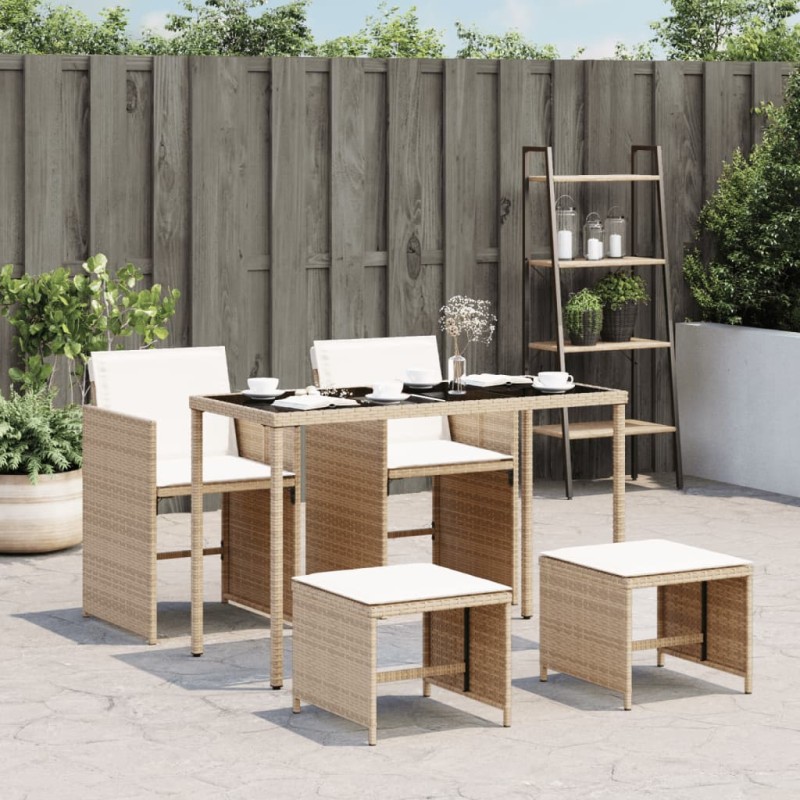 vidaXL Set comedor de jardín 5 pzas con cojines ratán sintético beige vidaXL Set comedor de jardín 5 pzas con cojines ratán sintético beige