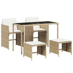 vidaXL Set comedor de jardín 5 pzas con cojines ratán sintético beige