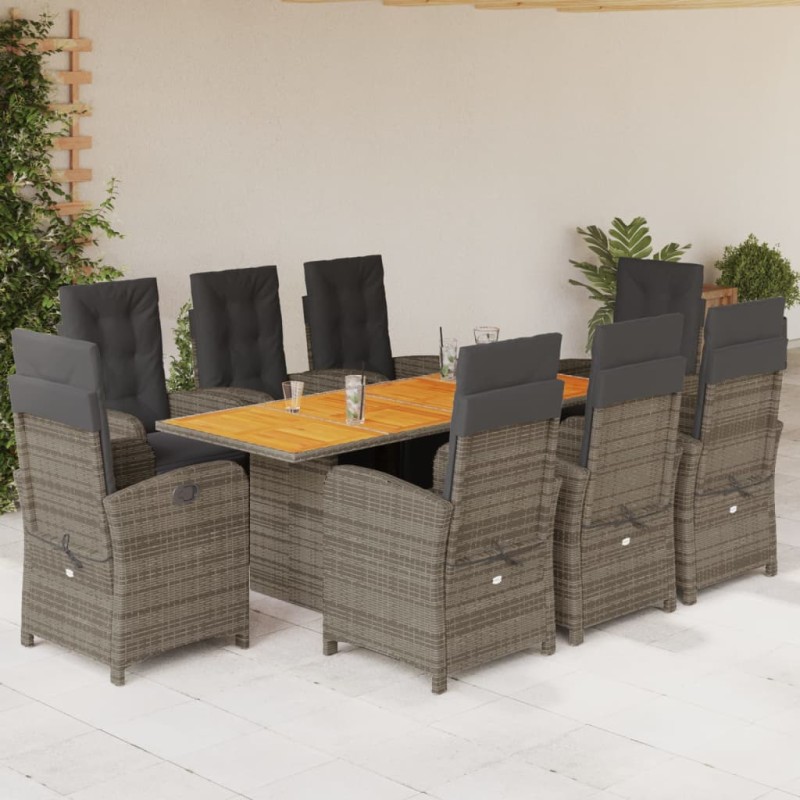vidaXL Set comedor jardín 9 pzas y cojines ratán sintético gris vidaXL Set comedor jardín 9 pzas y cojines ratán sintético gris