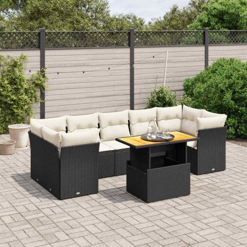 vidaXL Set de sofás de jardín 8 piezas y cojines ratán sintético negro vidaXL Set de sofás de jardín 8 piezas y cojines ratán sintético negro