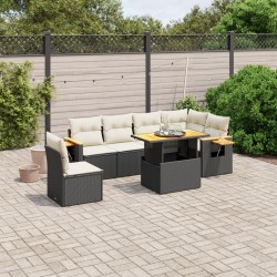 vidaXL Set de comedor de jardín 7 pzas y cojines ratán sintético negro