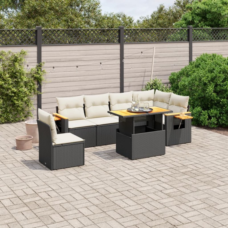 vidaXL Set de comedor de jardín 7 pzas y cojines ratán sintético negro vidaXL Set de comedor de jardín 7 pzas y cojines ratán sintético negro