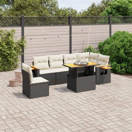 vidaXL Set de comedor de jardín 7 pzas y cojines ratán sintético negro