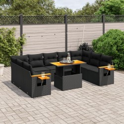 vidaXL Set de sofás de jardín 11 pzas y cojines ratán sintético negro