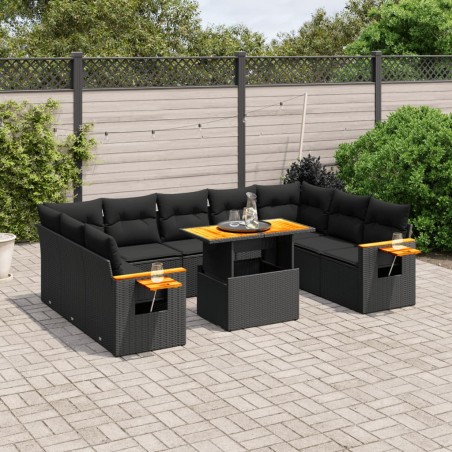 vidaXL Set de sofás de jardín 11 pzas y cojines ratán sintético negro