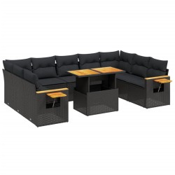 vidaXL Set de sofás de jardín 11 pzas y cojines ratán sintético negro