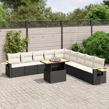 vidaXL Set de sofás de jardín 11 pzas y cojines ratán sintético negro