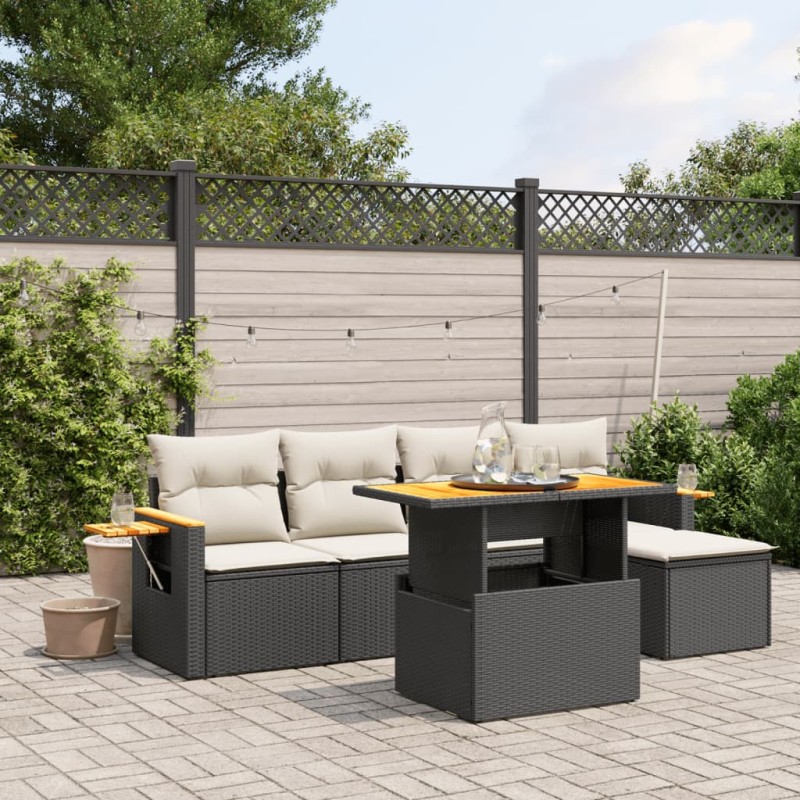 vidaXL Set de sofás de jardín 6 piezas y cojines ratán sintético negro vidaXL Set de sofás de jardín 6 piezas y cojines ratán sintético negro