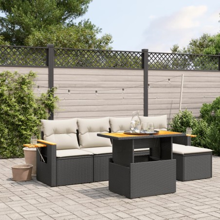 vidaXL Set de sofás de jardín 6 piezas y cojines ratán sintético negro