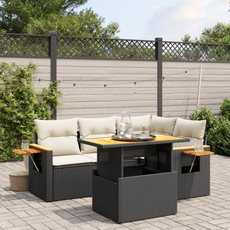 vidaXL Set de muebles de jardín 5 pzas y cojines ratán sintético negro