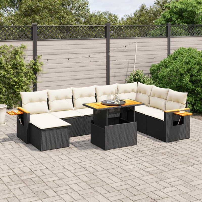 vidaXL Set de sofás de jardín 8 piezas y cojines ratán sintético negro vidaXL Set de sofás de jardín 8 piezas y cojines ratán sintético negro